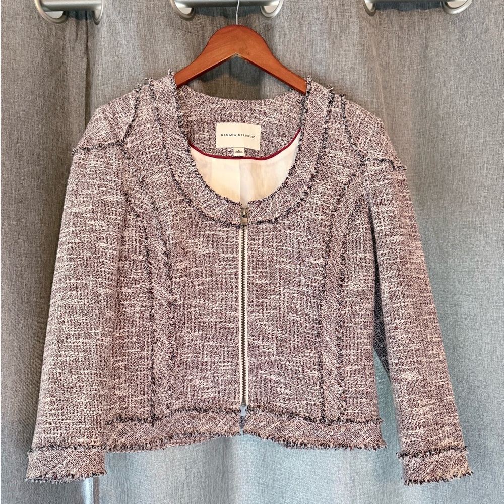 Banana Republic Textured Tweed Jacket - Red Pink and White